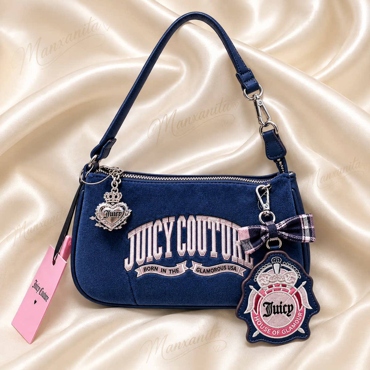 JUICY COUTURE MINI VELOUR CONVERTIBLE SHOULDER BAG WITH CHARM