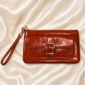 Coach Red-Orange Leather Wristlet Clutch with Buckle Pocket