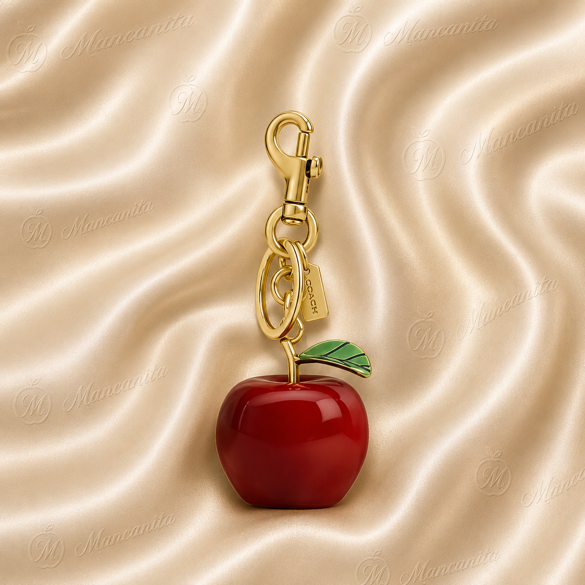 Coach Red Apple Bag Charm with Gold Hardware