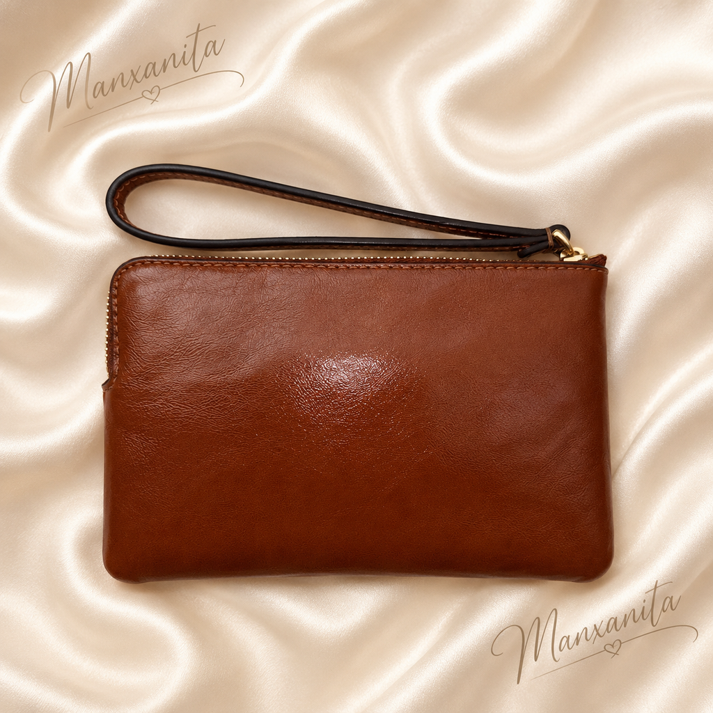 Coach Leather Zip Wristlet in Cognac