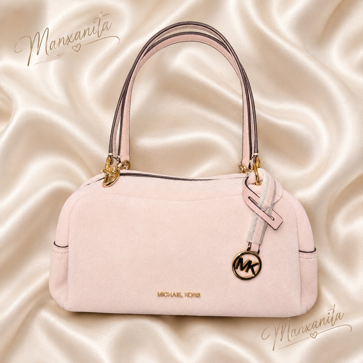 Michael Kors Rose Pink Suede Shoulder Bag with Gold Hardware
