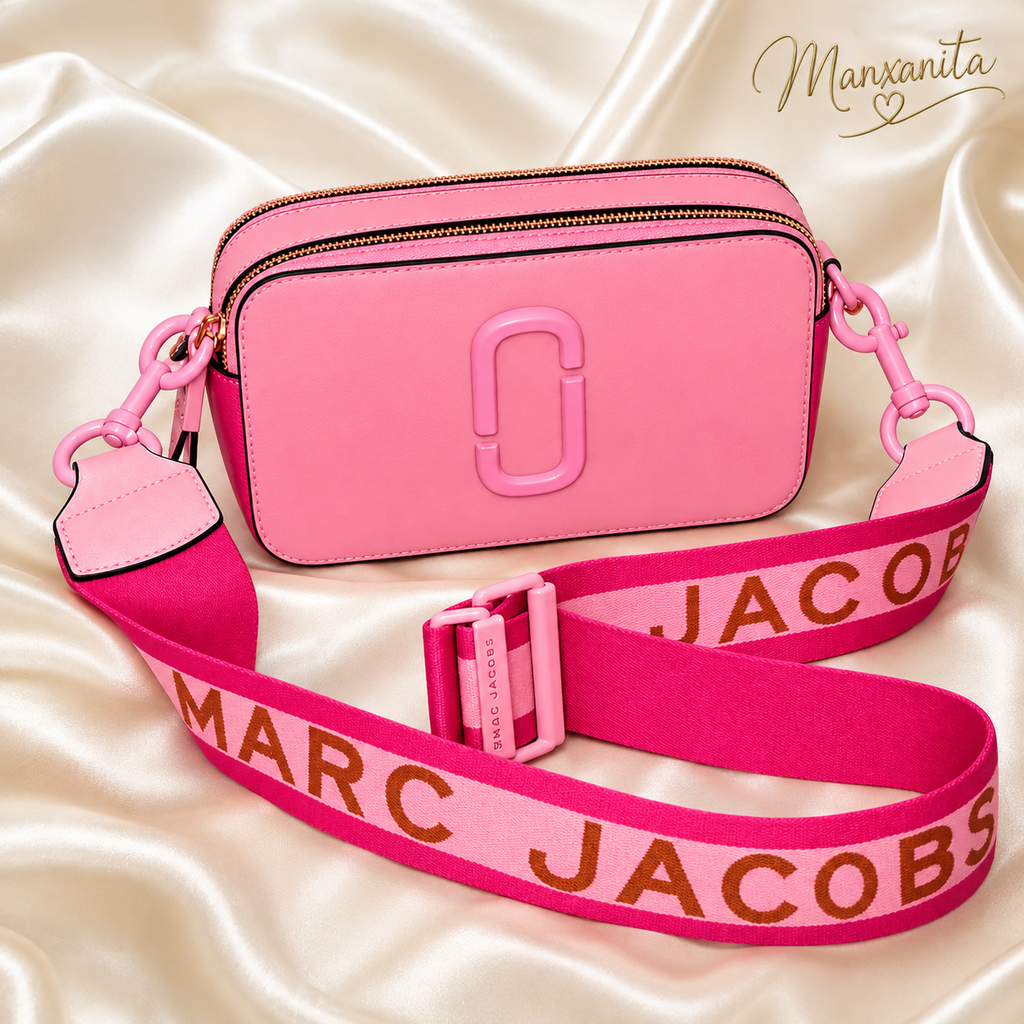 MARC JACOB CROSSBODY BAG TWO TONE PINK LOGO GUITAR STRAPS