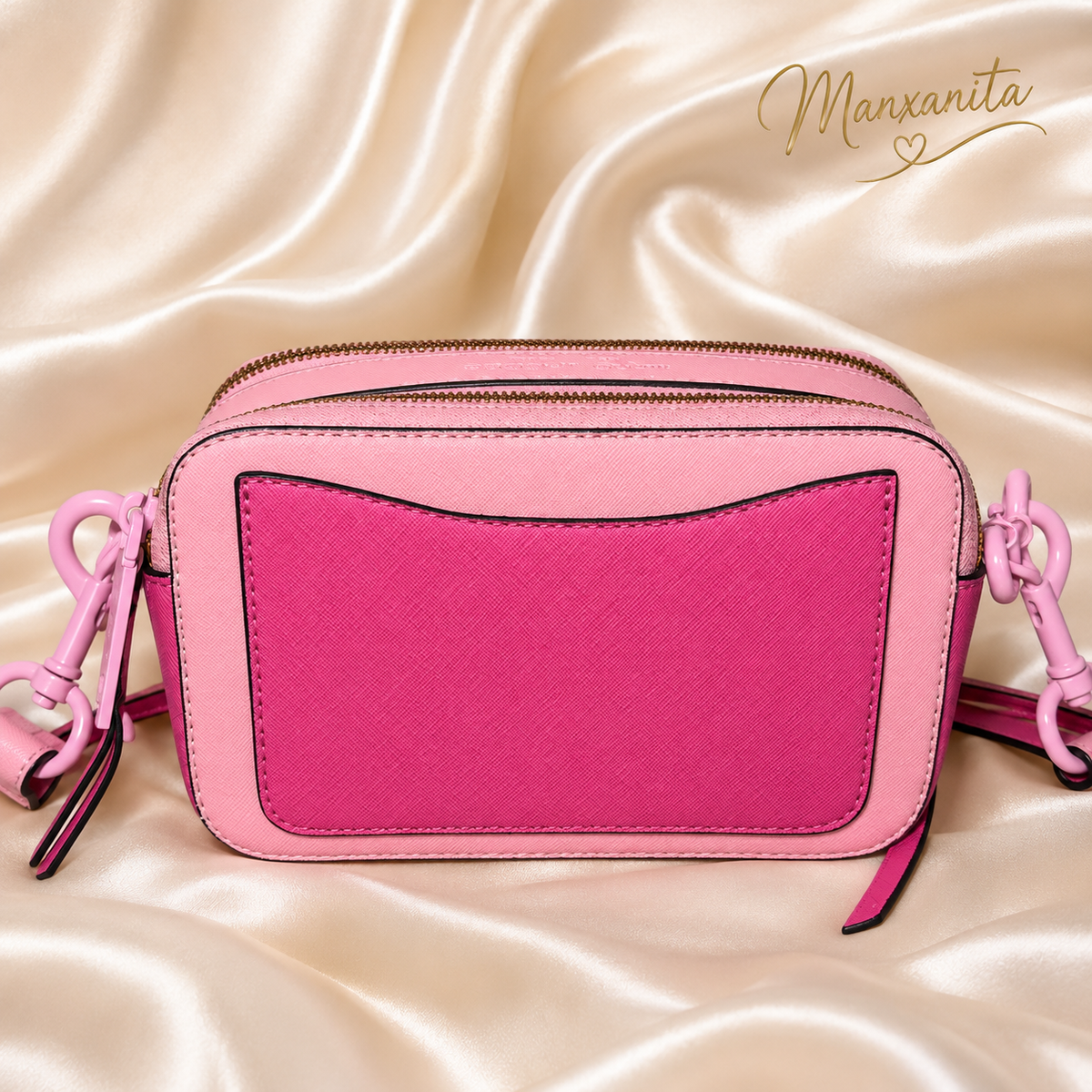 MARC JACOB CROSSBODY BAG TWO TONE PINK LOGO GUITAR STRAPS