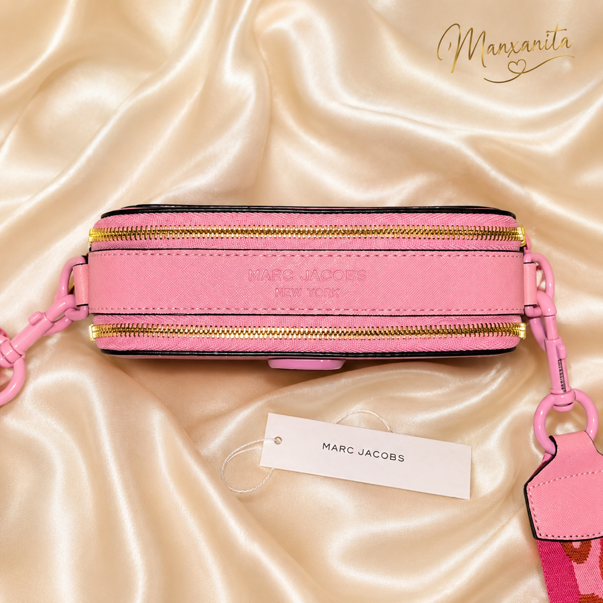 MARC JACOB CROSSBODY BAG TWO TONE PINK LOGO GUITAR STRAPS