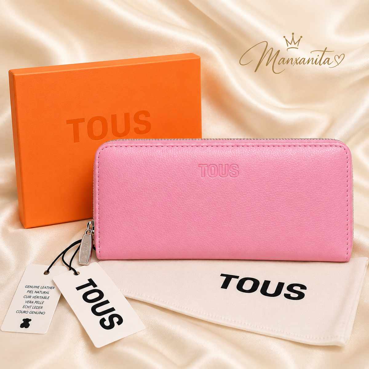 TOUS Pink Leather Zip Wallet