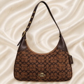 Coach Brown Signature Jacquard Hobo Suede Monogram