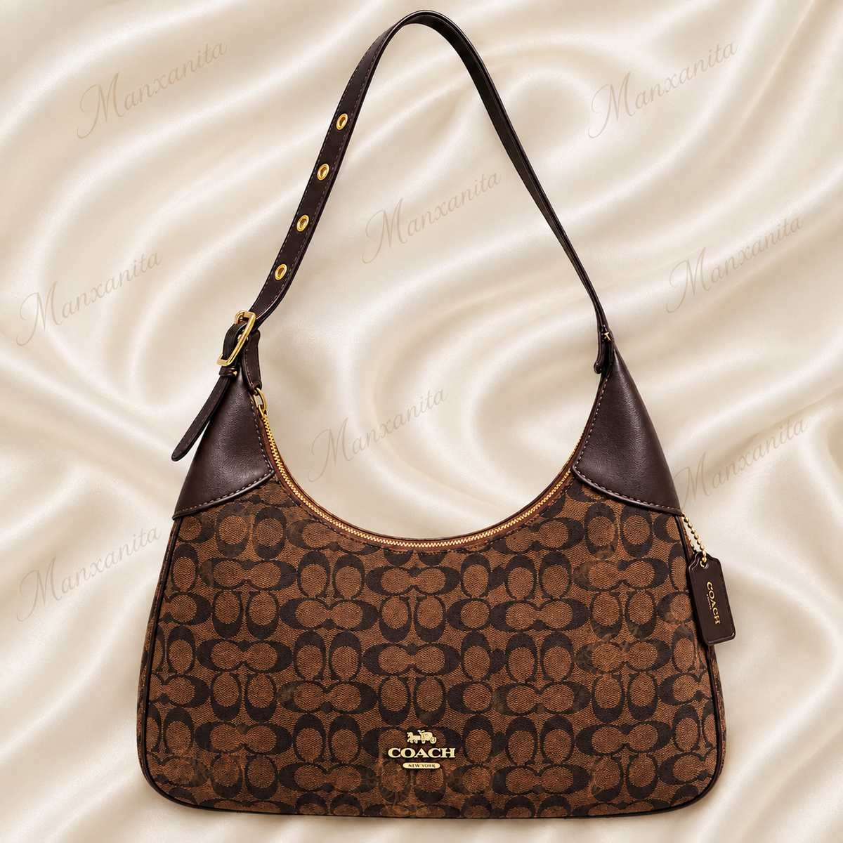 Coach Brown Signature Jacquard Hobo Suede Monogram