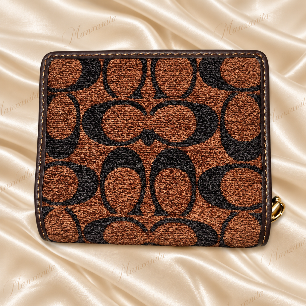 COACH BROWN SUEDE MONOGRAM MINI WALLET