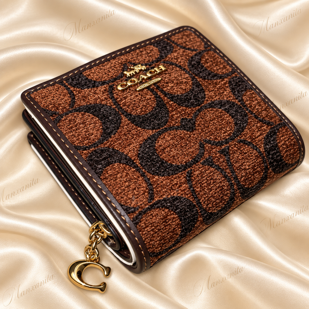 COACH BROWN SUEDE MONOGRAM MINI WALLET